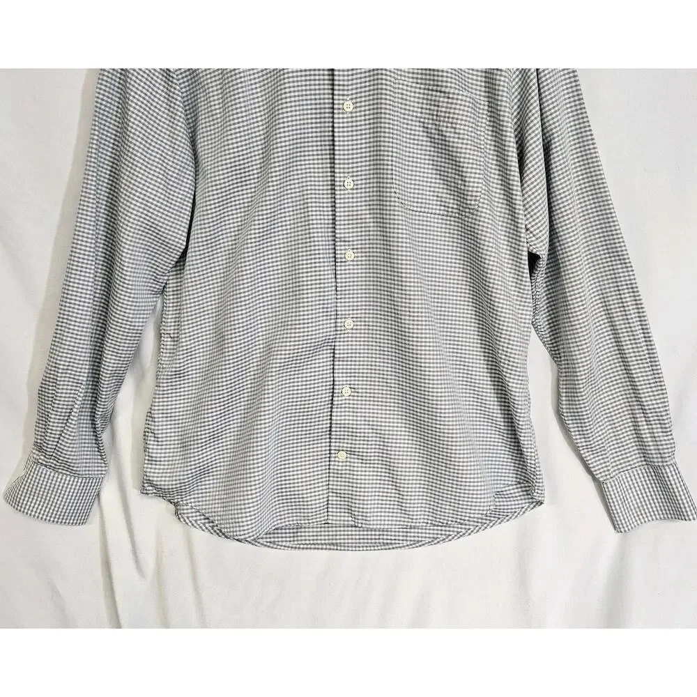 Peter Millar Crown Soft Blue Gray Plaid Long Sleeve Button Down Shirt Size Large